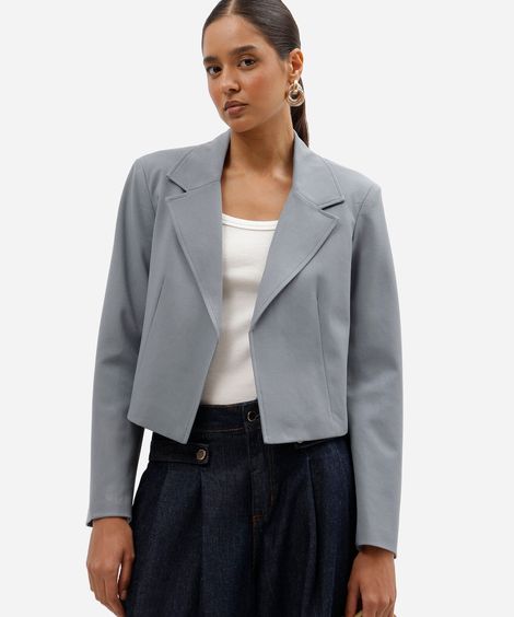 blazer cropped feminino de alfaiataria azul