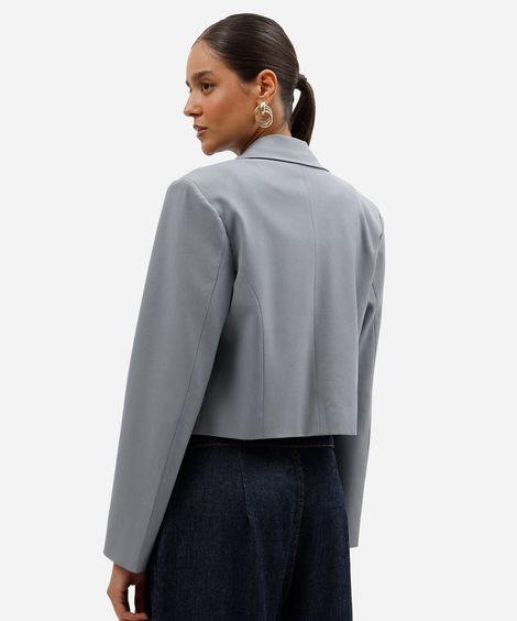 blazer cropped feminino de alfaiataria azul
