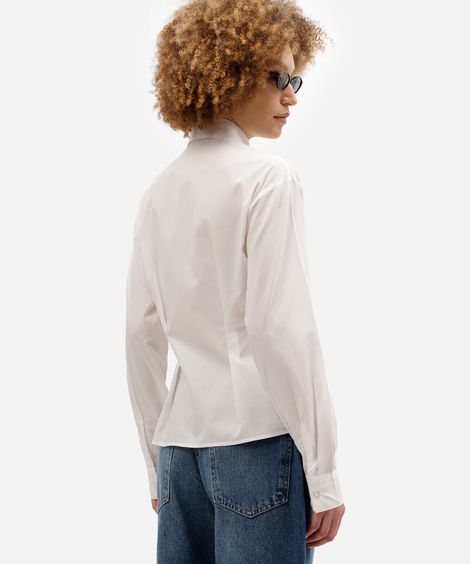 camisa feminina de algodão manga longa com pregas off white