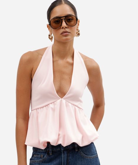 blusa balonê feminina frente única rosa
