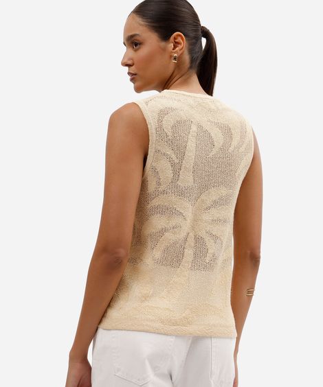 regata feminina de tricot folhagens amarela