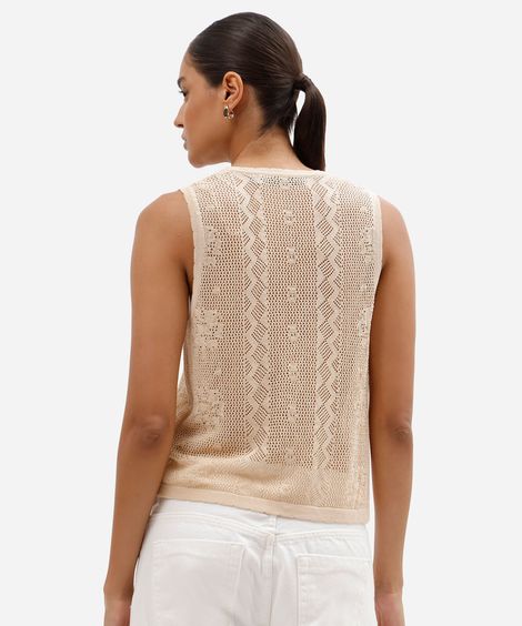 colete feminino de tricot com amarração bege