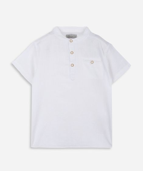 bata infantil de algodão gola henley manga curta off white