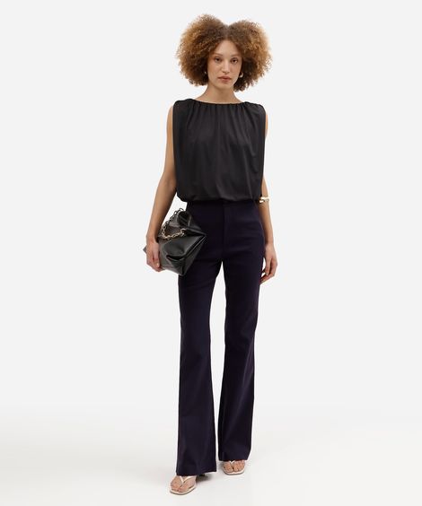 calça flare de alfaiataria feminina cintura alta azul