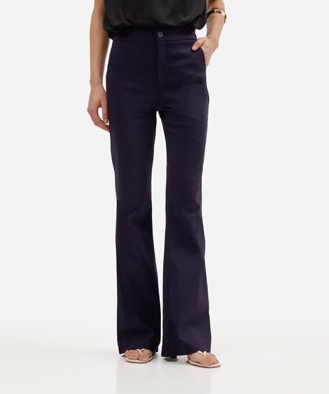 calça flare de alfaiataria feminina cintura alta azul