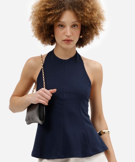 blusa peplum feminina frente única azul