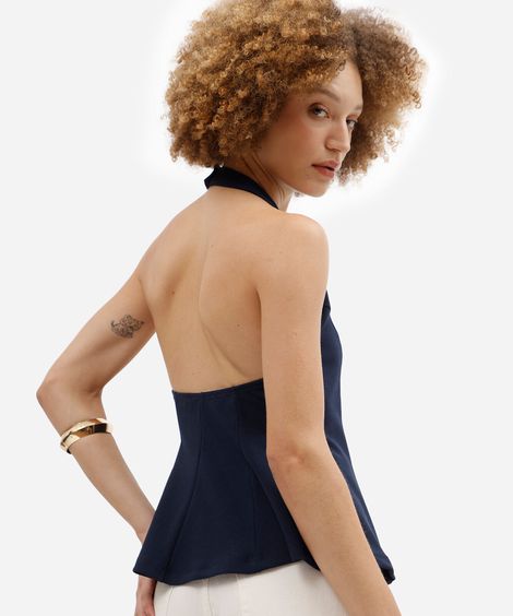blusa peplum feminina frente única azul