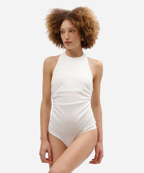 body feminino frente única franzido off white