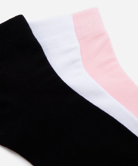 kit de 3 pares de meias femininas cano médio de algodão colorida