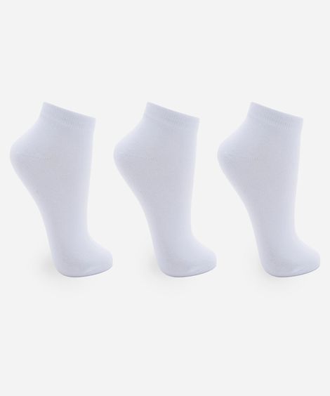 kit de 3 pares de meias esportivas femininas cano baixo de algodão branca
