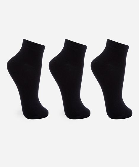 kit de 3 pares de meias femininas cano baixo de algodão preto