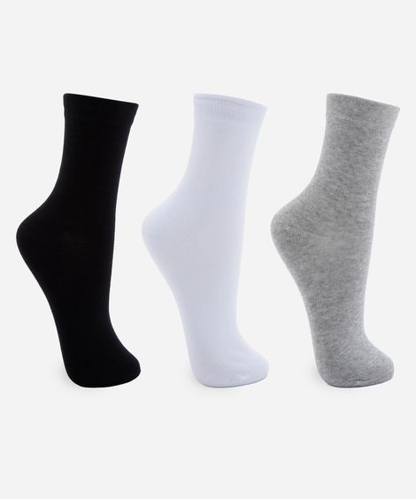 kit de 3 pares de meias cano alto femininas de algodão colorido