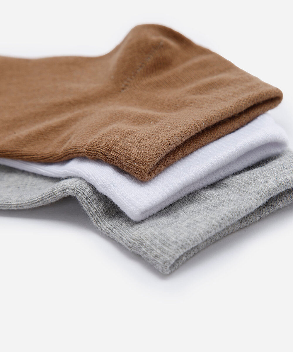 kit de 3 pares de meias femininas cano baixo de algodão colorido