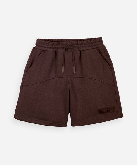 bermuda infantil de moletom com recorte marrom