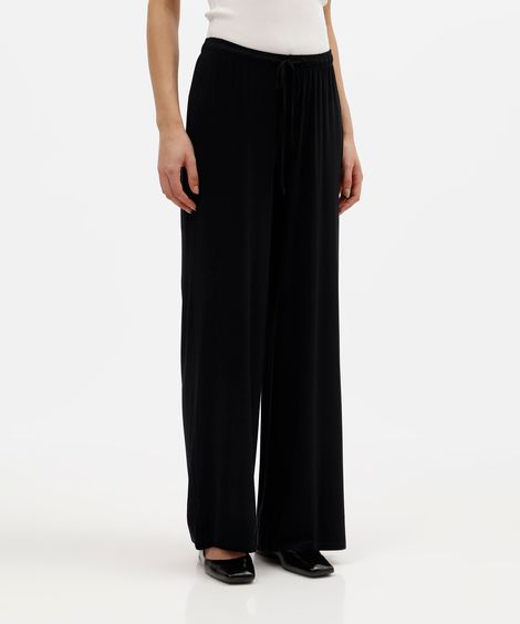 calça wide leg feminina de viscose cós elástico básica preta