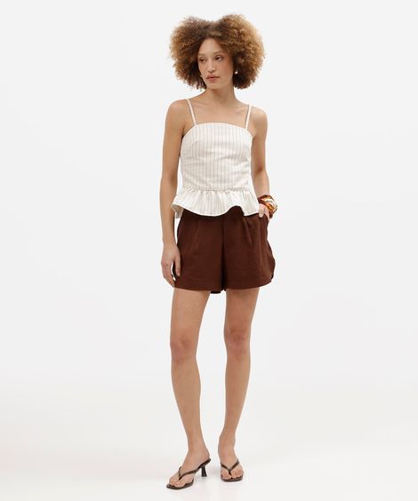 short de alfaiataria feminino com viscose cós elástico marrom