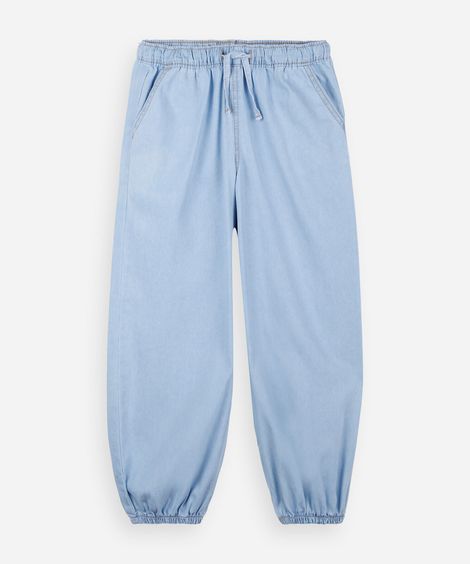 calça jeans infantil jogger com cós de elástico azul
