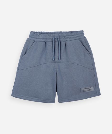 bermuda infantil masculina de moletom com recortes azul