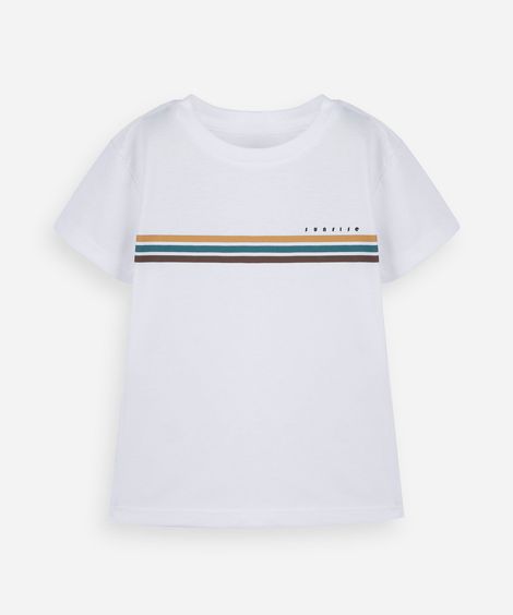 camiseta infantil oversized  de algodão com estampa de listra off white