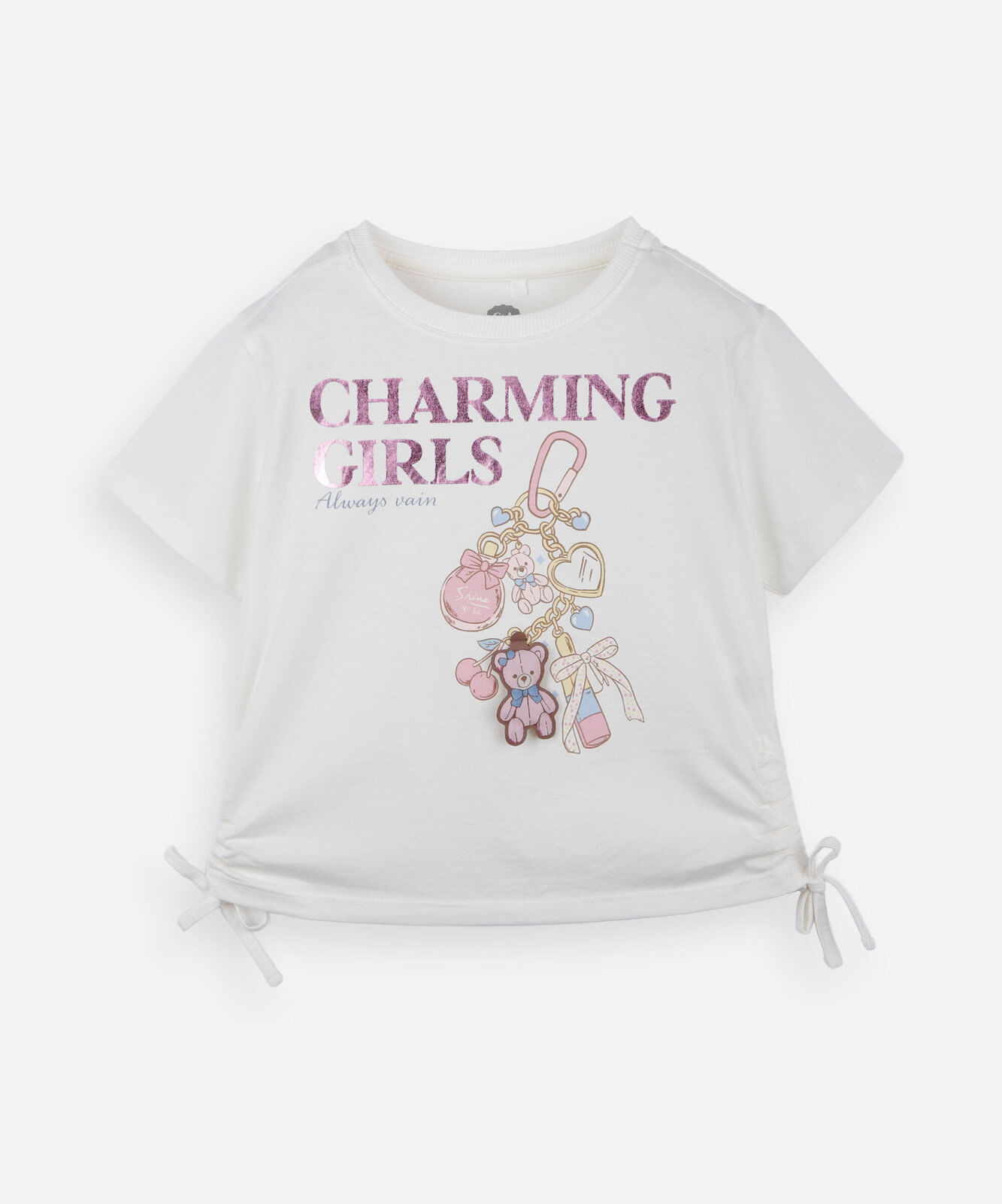 camiseta infantil de algodão com detalhe franzido lateral charming off white