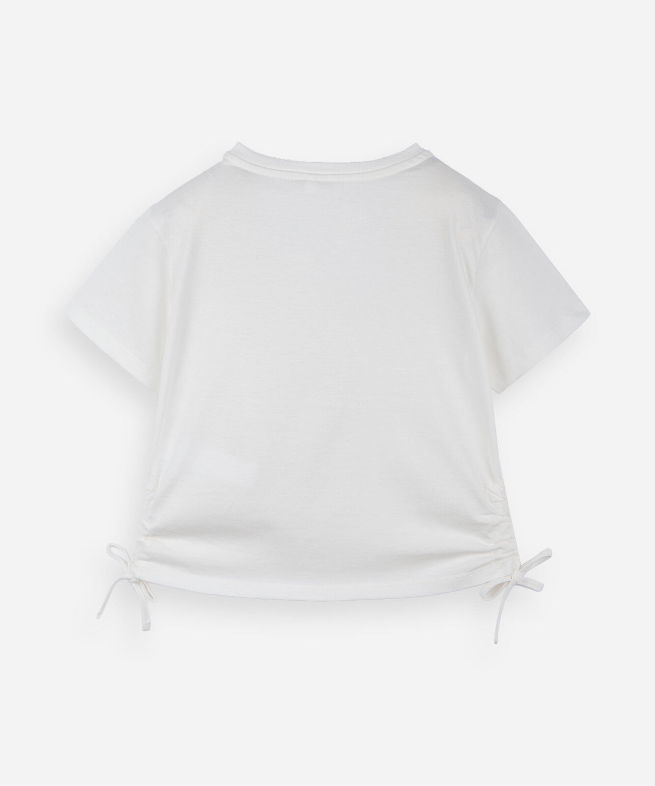 camiseta infantil de algodão com detalhe franzido lateral charming off white
