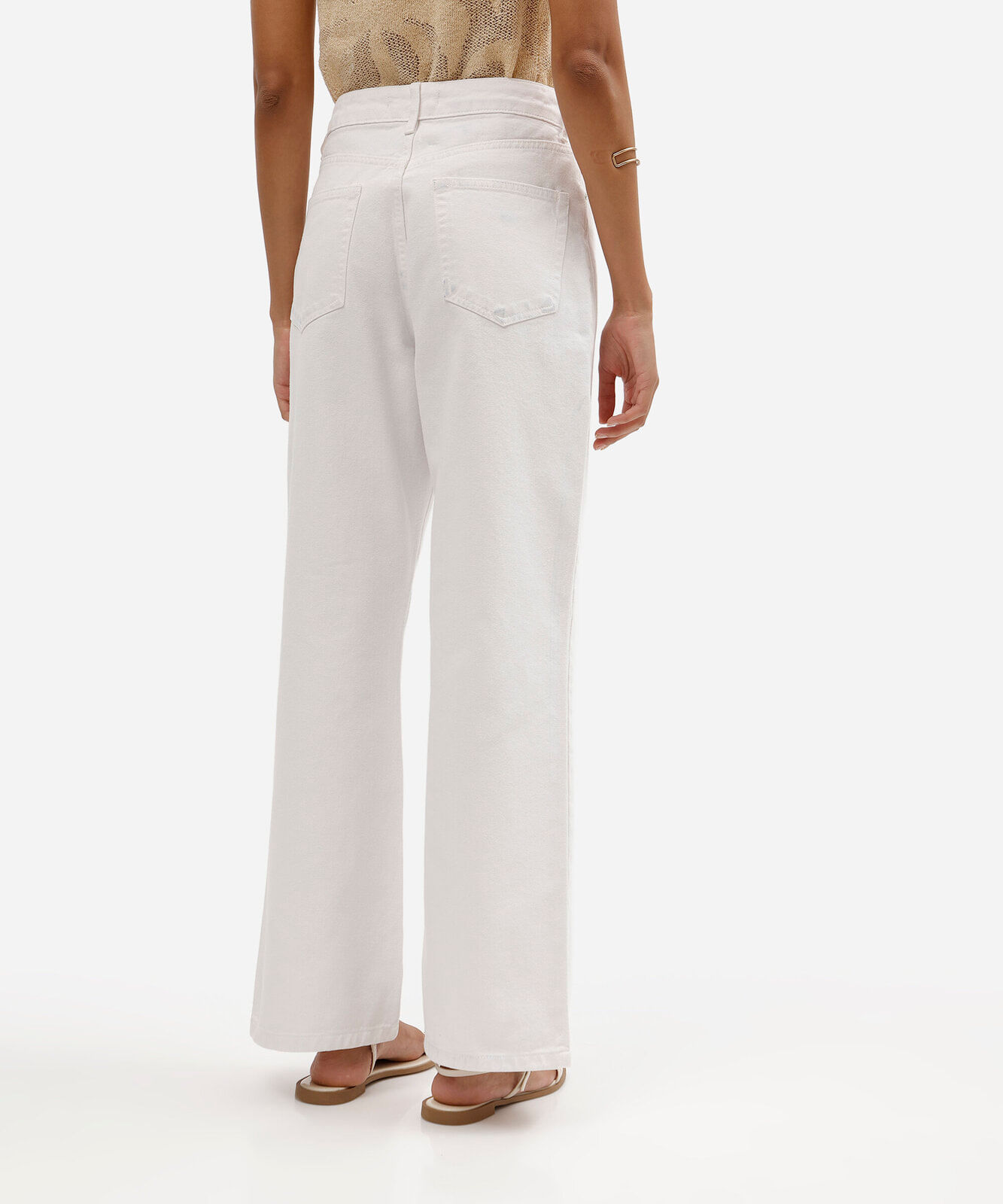 calça wide leg feminina de sarja cintura alta off white