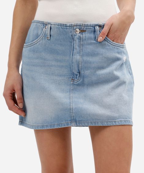 short saia feminino jeans cintura média azul