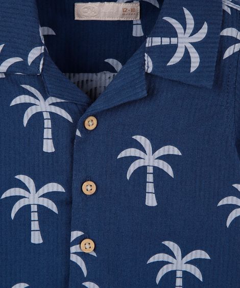 conjunto infantil curto de algodão com estampa de coqueiros azul