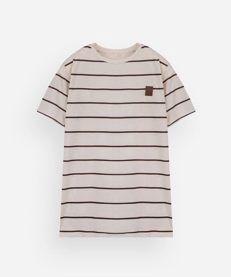 camiseta juvenil com linho listrada marrom
