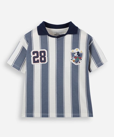polo infantil com algodão manga curta listrada julia faria e mickey e amigos off white