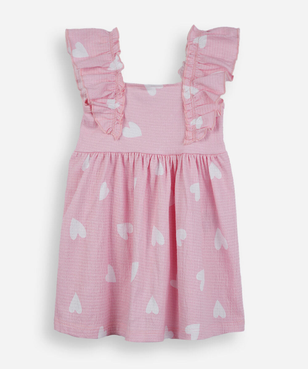 vestido infantil de algodão corações texturizado rosa