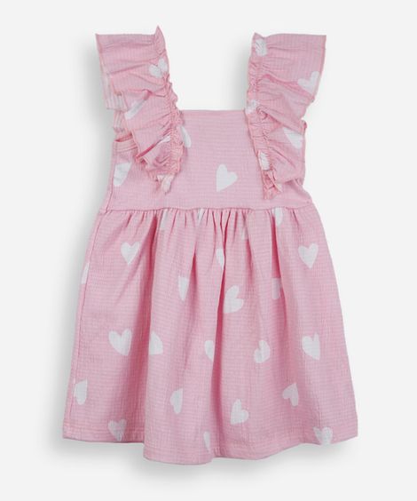 vestido infantil de algodão corações texturizado rosa