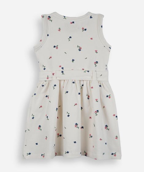 vestido infantil de algodão com laço floral off white