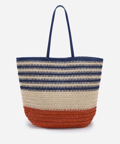 bolsa feminina shopper de palha listrada colorido
