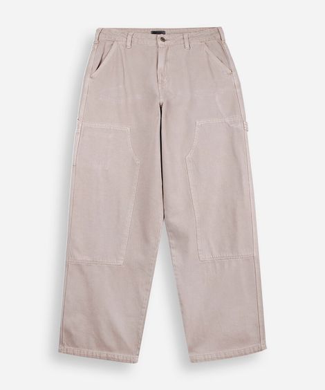 calça baggy juvenil de sarja estonada bege