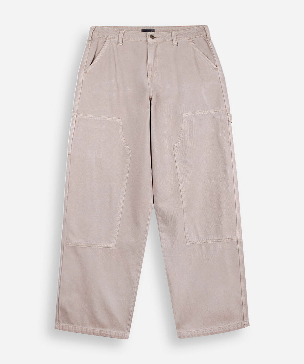 calça baggy juvenil de sarja estonada bege