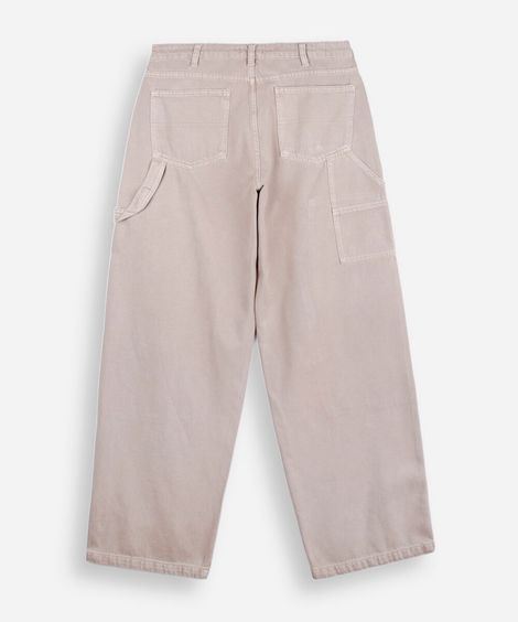calça baggy juvenil de sarja estonada bege