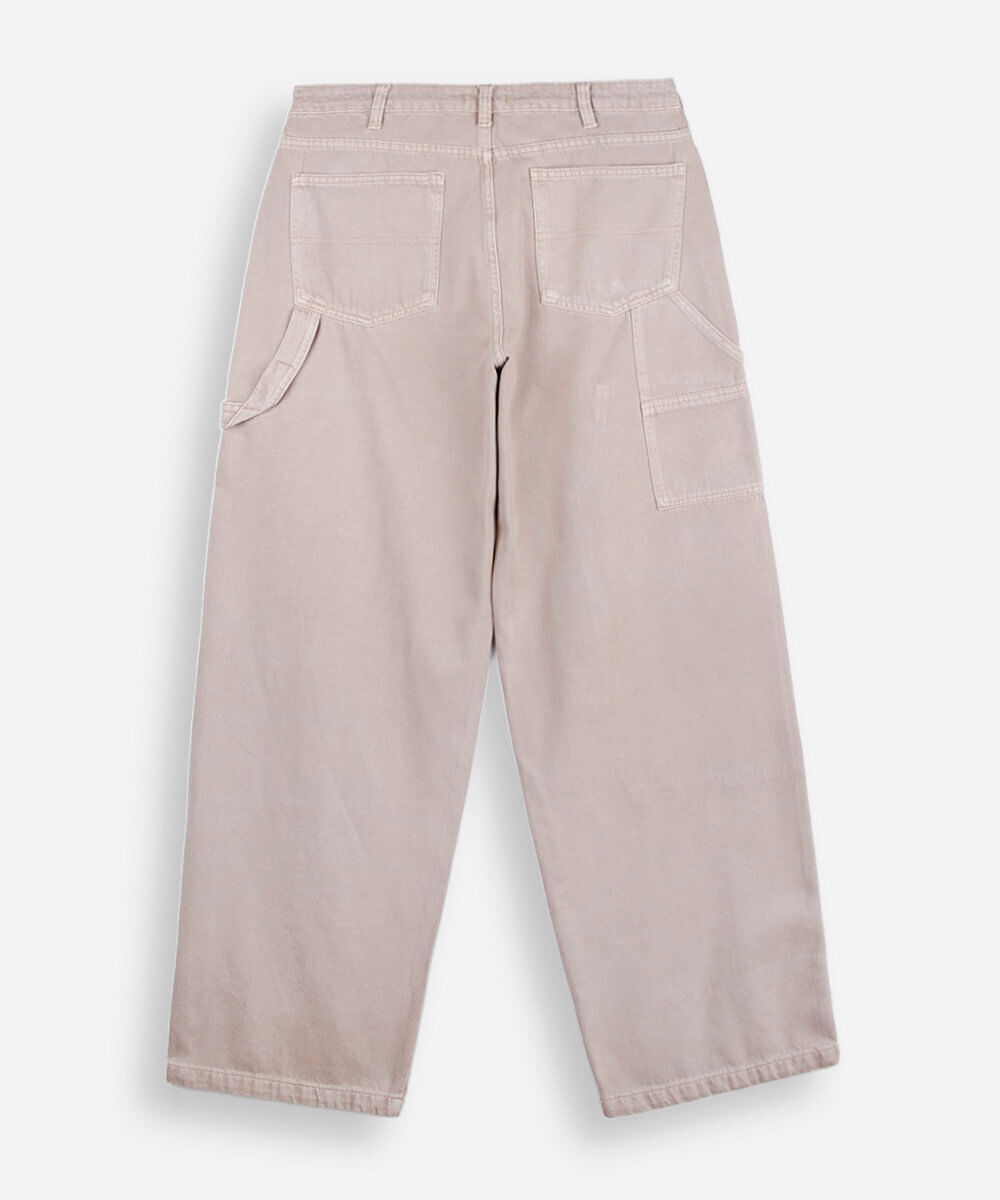 calça baggy juvenil de sarja estonada bege