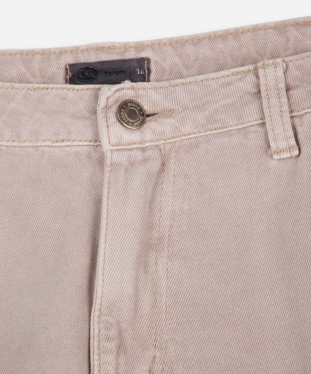 calça baggy juvenil de sarja estonada bege