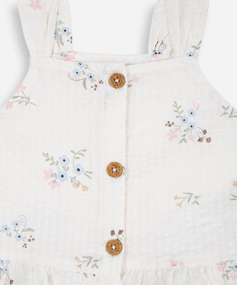 conjunto curto infantil de algodão floral texturizado off white