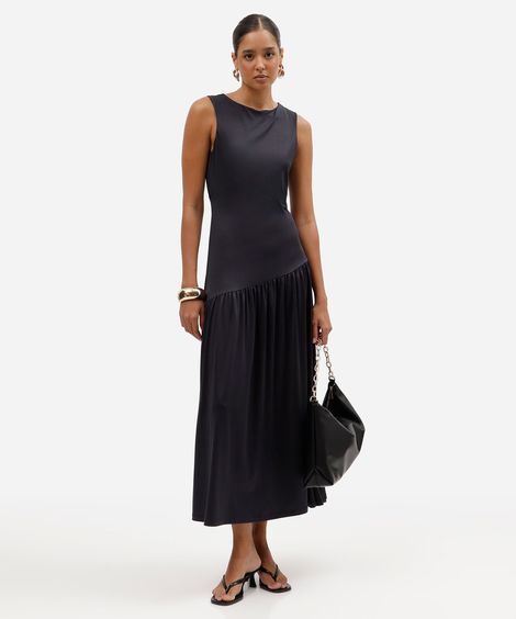 vestido midi feminino com recorte assimétrico azul