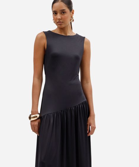 vestido midi feminino com recorte assimétrico azul