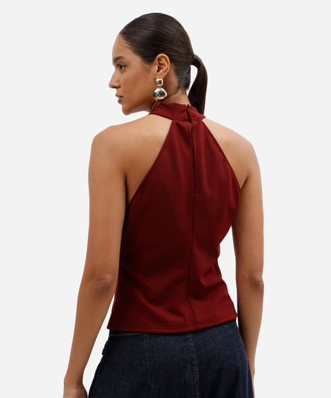 blusa feminina halterneck texturizada vinho