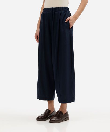 calça balloon feminina com linho cós elástico azul