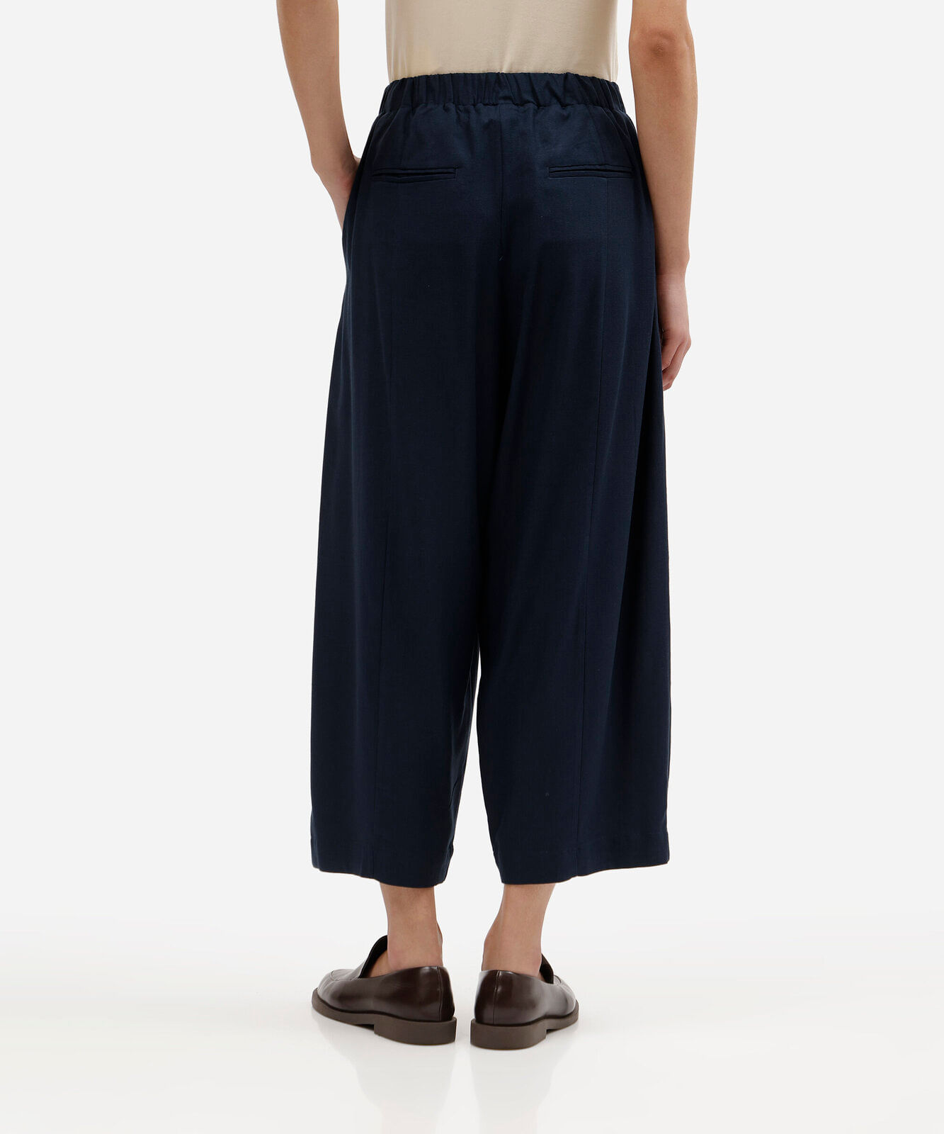calça balloon feminina com linho cós elástico azul