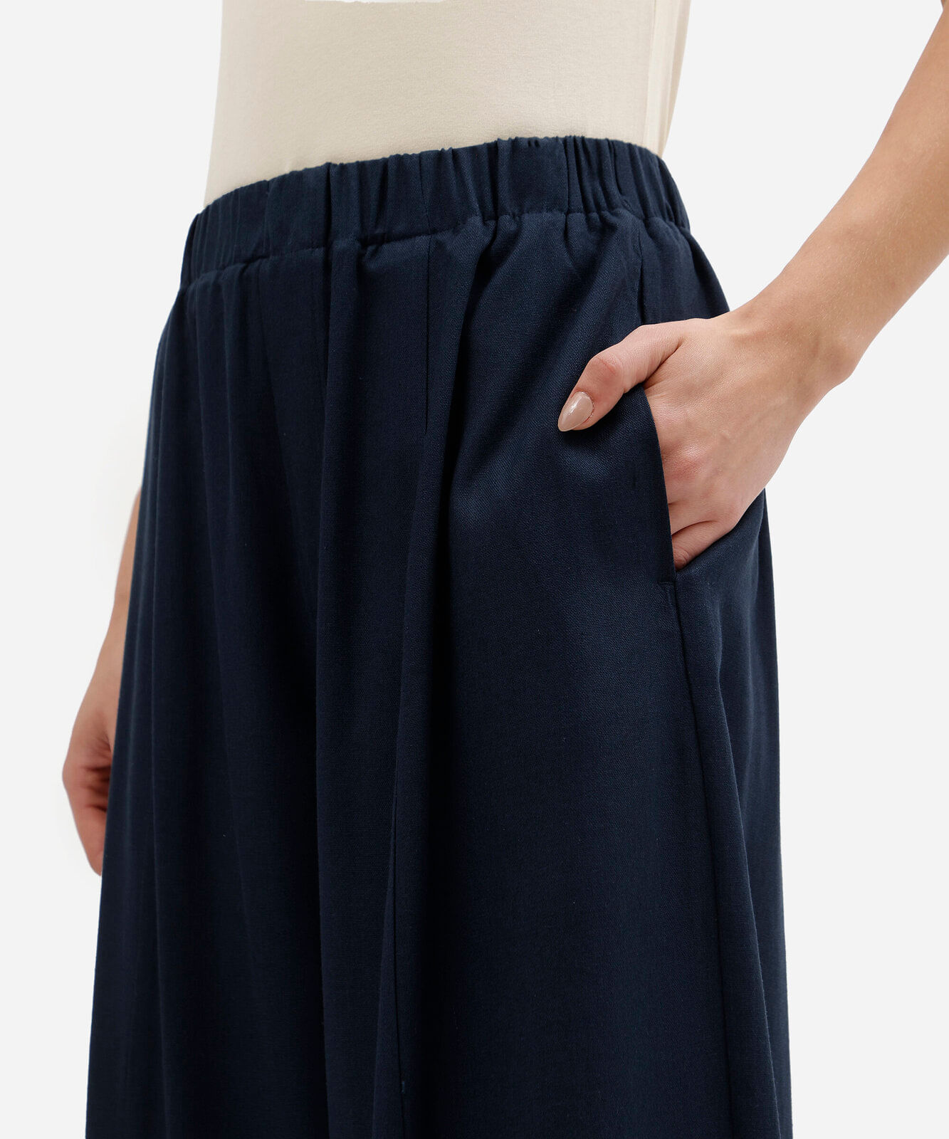 calça balloon feminina com linho cós elástico azul