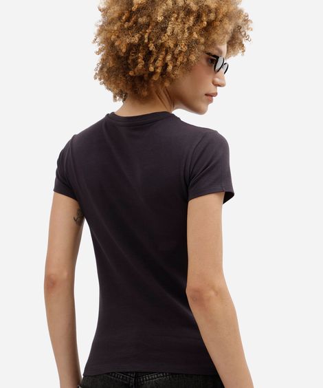 blusa baby look feminina de algodão manga curta kuromi cinza