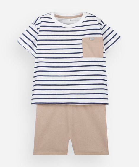 conjunto curto infantil de algodão listrado azul