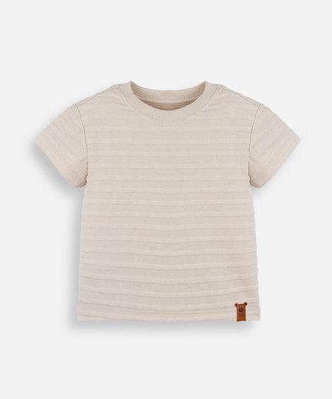 camiseta infantil de malha de algodão texturizada bege