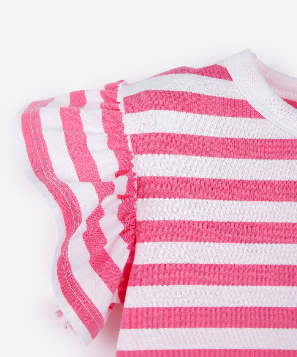 kit de 2 blusas infantil com algodão manga curta listrado colorido